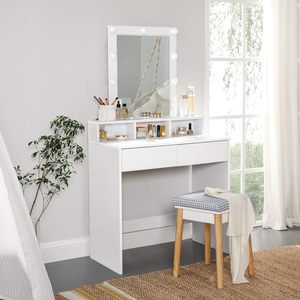 Popular Modern Vanity Desk, Mirror with <strong>LED</strong> Lights,with 2 Drawers and 3 Open Compartments - Product Image 1