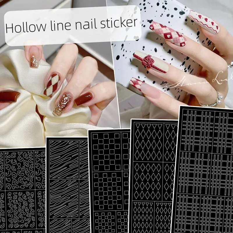 2023 New Design 3D Self-Adhesive Moon Star Leopard Hollowed out Template Shape Spray Painting Nail Stickers Decals Tools