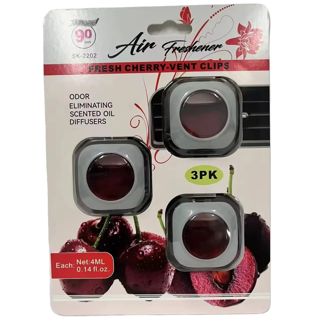 3 Packs FRESH CHERRY Flavor OEM ODM Breathable Membrane Perfume Diffuser Vent Clip Car Air Freshener