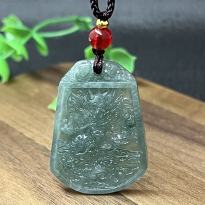 Erkekler için doğal yuvarlak şekil Myanmar Jadeite yeşim ejderha kolye - Product Image 5