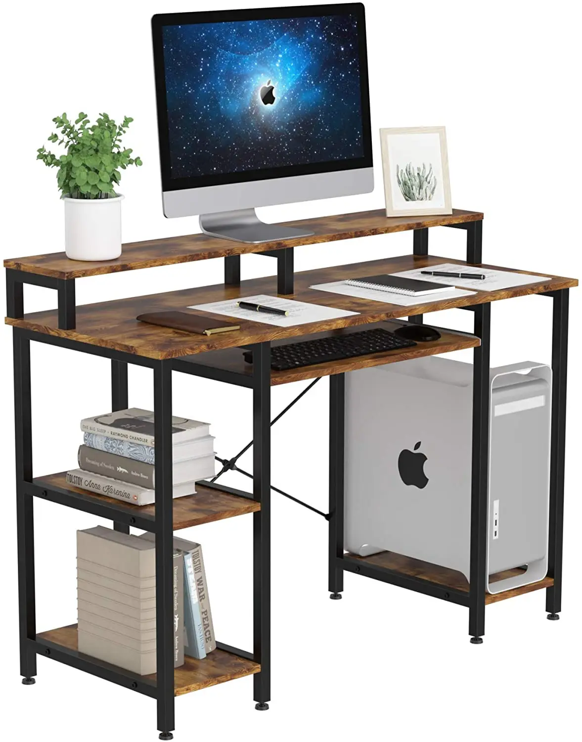 Mesas com prateleira para computador, mesa de escritório para computador, pc, notebook e escritório, de madeira