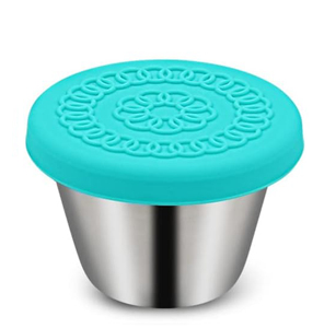 2.4oz tazza di condimento in acciaio inox riutilizzabile salsa immersione contenitore tazze con coperchio in Silicone