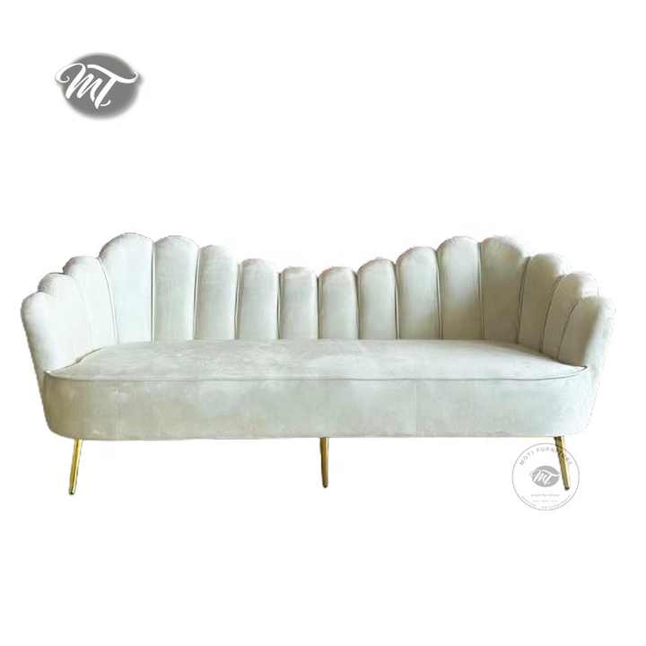 Sofa kursi cinta beludru hitam emas metalik Modern dengan bangku bulat ottoman