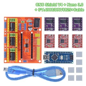 TZT 1SET 3 DV4 CNC Shield V4 Nano 3.0 3 Stück DRV8825 oder A4988 Reprap Stepper Drivers Set für Arduino