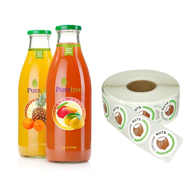 Etiquetas personalizadas de rolo, etiquetas adesivas para embalagem de alimentos à prova d'água para água/bebidas
