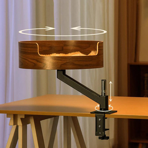 Premium 360 ° dönen kedi levrek | Yerden tasarruf sağlayan kelepçe-masa veya pencere kullanımı için ahşap tepsi ile yatak - Product Image 2