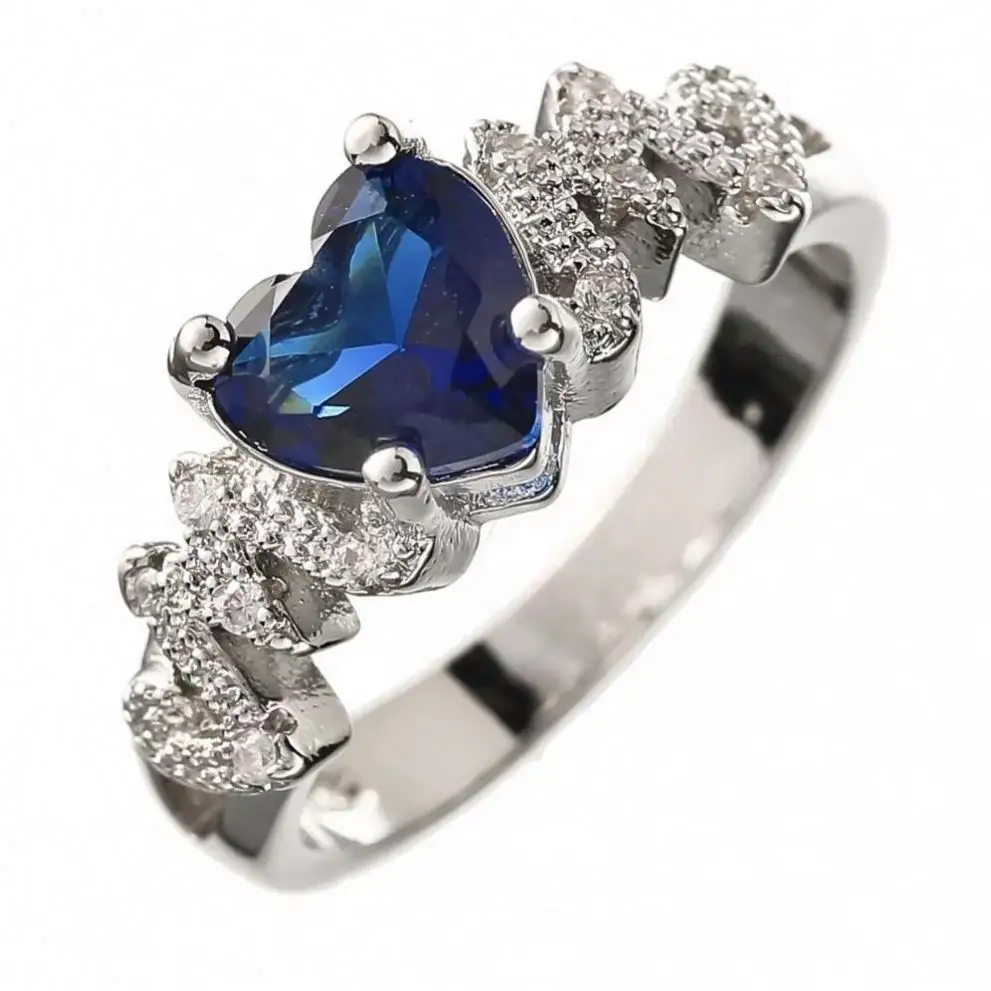Необычные красивые женские обручальные кольца в форме сердца с голубым Сапфиром И белым золотом, ювелирные изделия