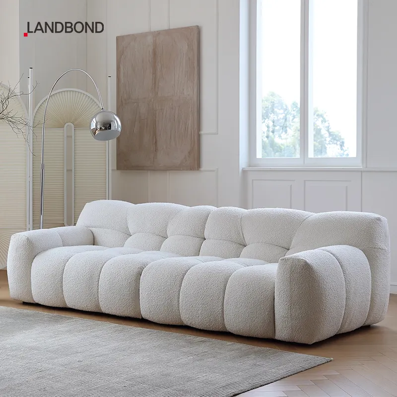 Sofá de burbujas de lazo nórdico de diseño interior de estilo moderno, sofá de 3 plazas, sofá Boucle Beige, conjunto de sofá árabe blanco, muebles de sala de estar