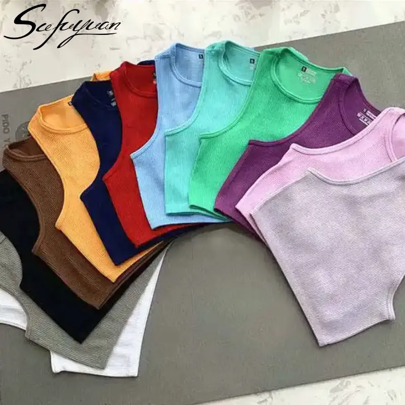 SFYS13 Nova Chegada Roupas Femininas Alta Elastic Seamless Yoga Vest Cor Sólida Sem Mangas Secagem Rápida Top Regata Feminina