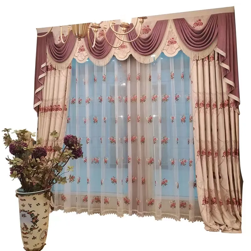 Trending new arrivals european curtain design light luxury blackout Princess PINK valance curtains