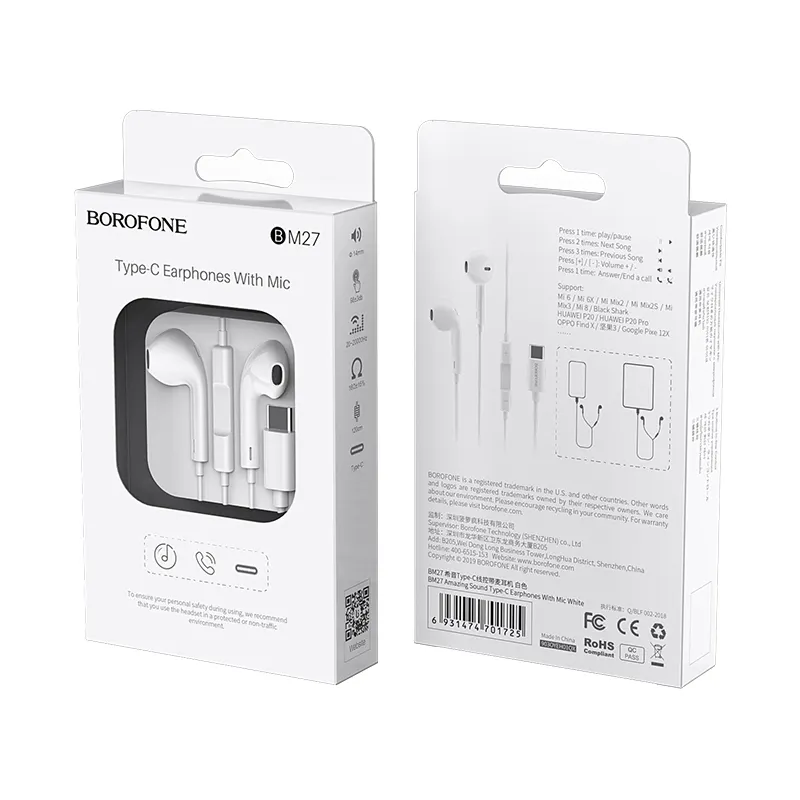 BOROFONE BM27 Amazing sound Type-C plug in-ear high quality wired earphones with mic