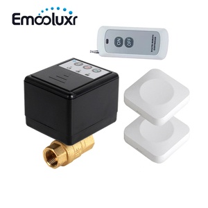 Sistema de detección de fugas inteligente alimentado por batería Válvulas de latón inalámbricas de 433Mhz con 2 mini sensor de agua sin cable y control remoto - Product Image 1