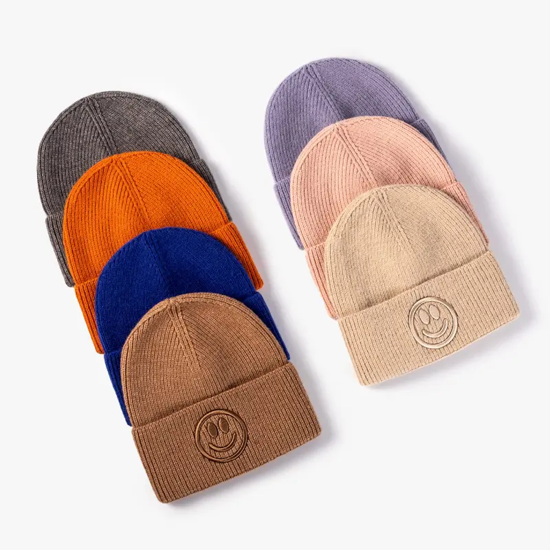 Gorros de invierno transpirables y cálidos de 4 paneles, a prueba de viento, bordado con cara sonriente, de punto, hiphop