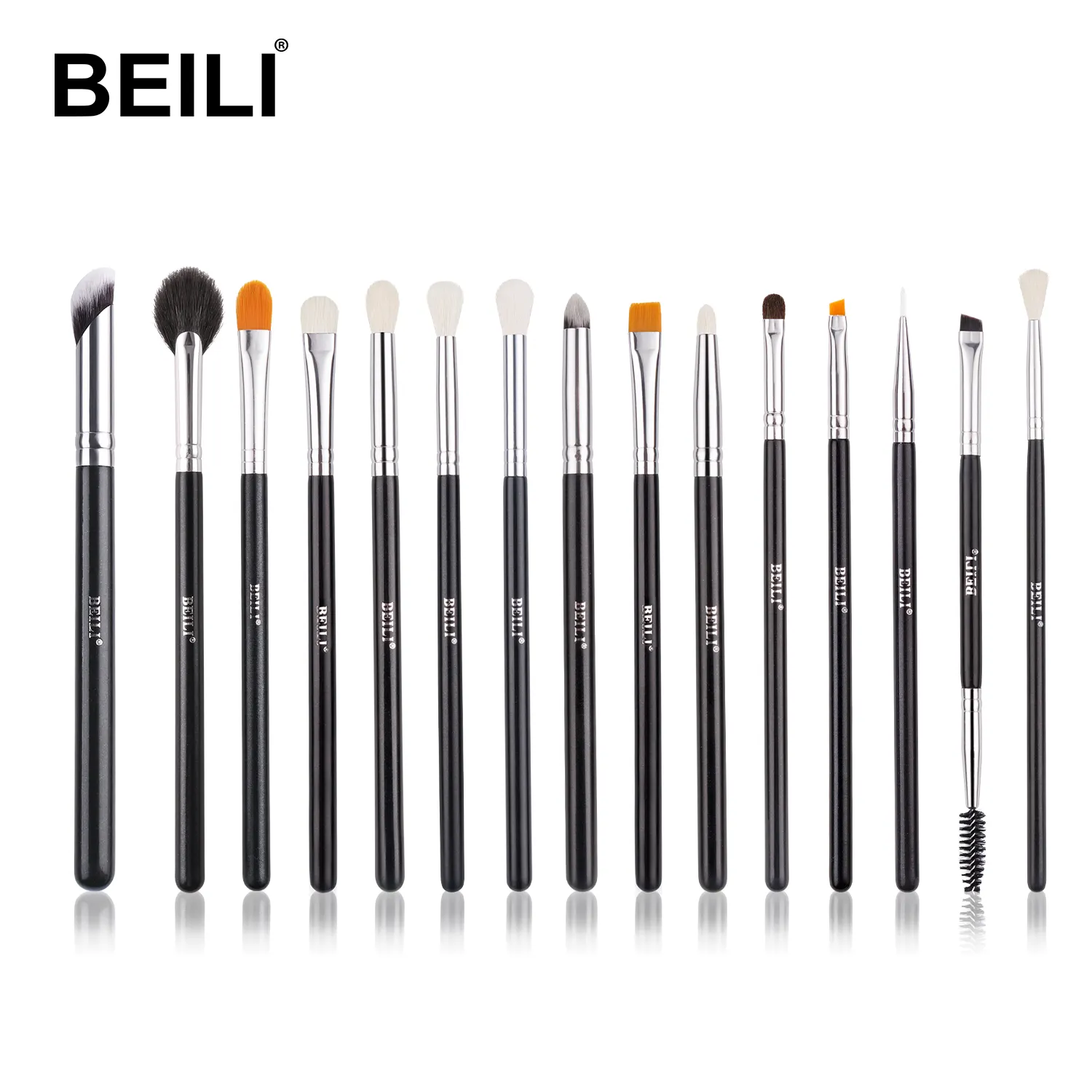 Beili pincel para maquiagem, pincel para sombra de olho, cor de rosa macio, preto, fofo e macio, 15 peças