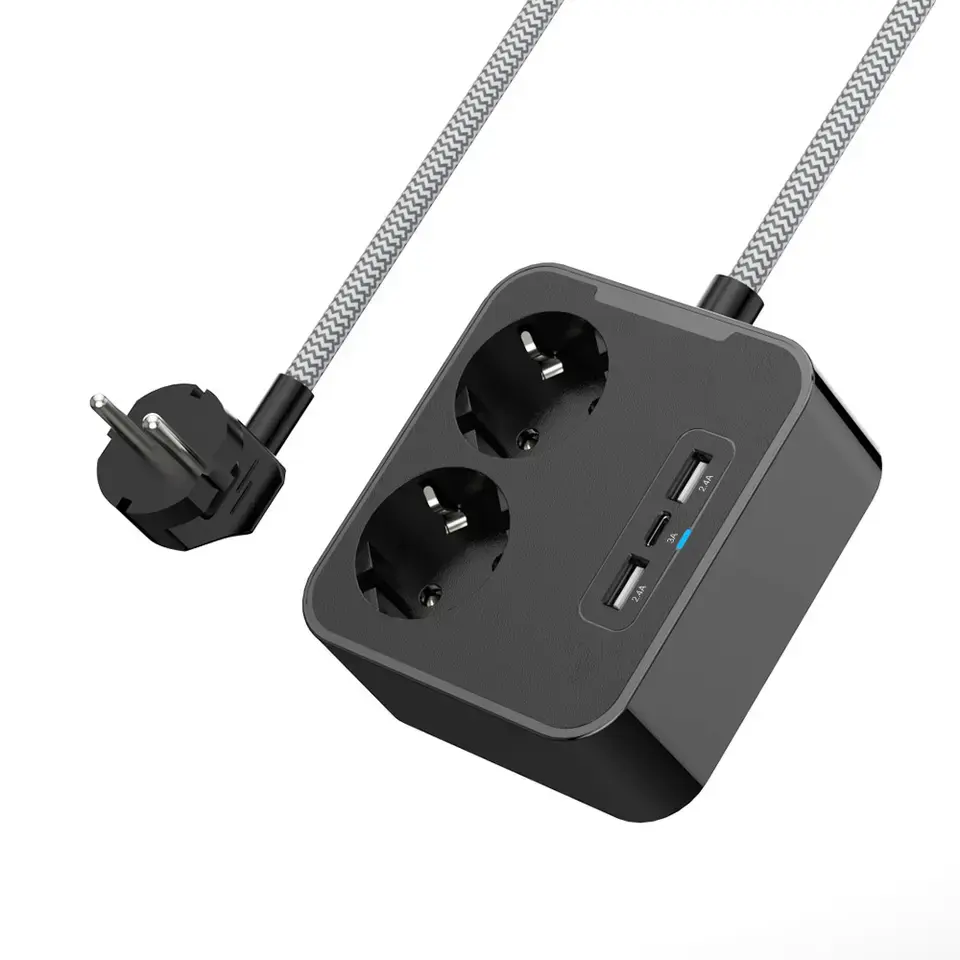 Универсальный удлинитель 250 в 16 А с USB C, Удлинительный адаптер, удлинитель питания с переключателем перегрузки, 2 розетки европейского стандарта