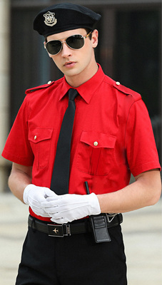 Red short sleeve shirt without tie