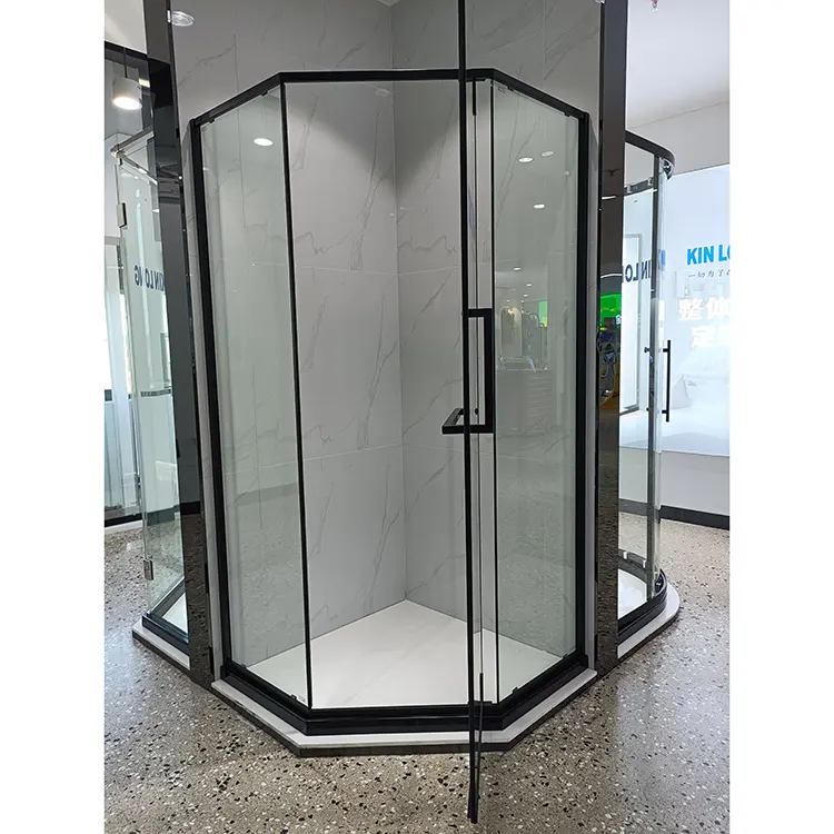 Porta della doccia con telaio nero per la decorazione della casa in vetro temperato