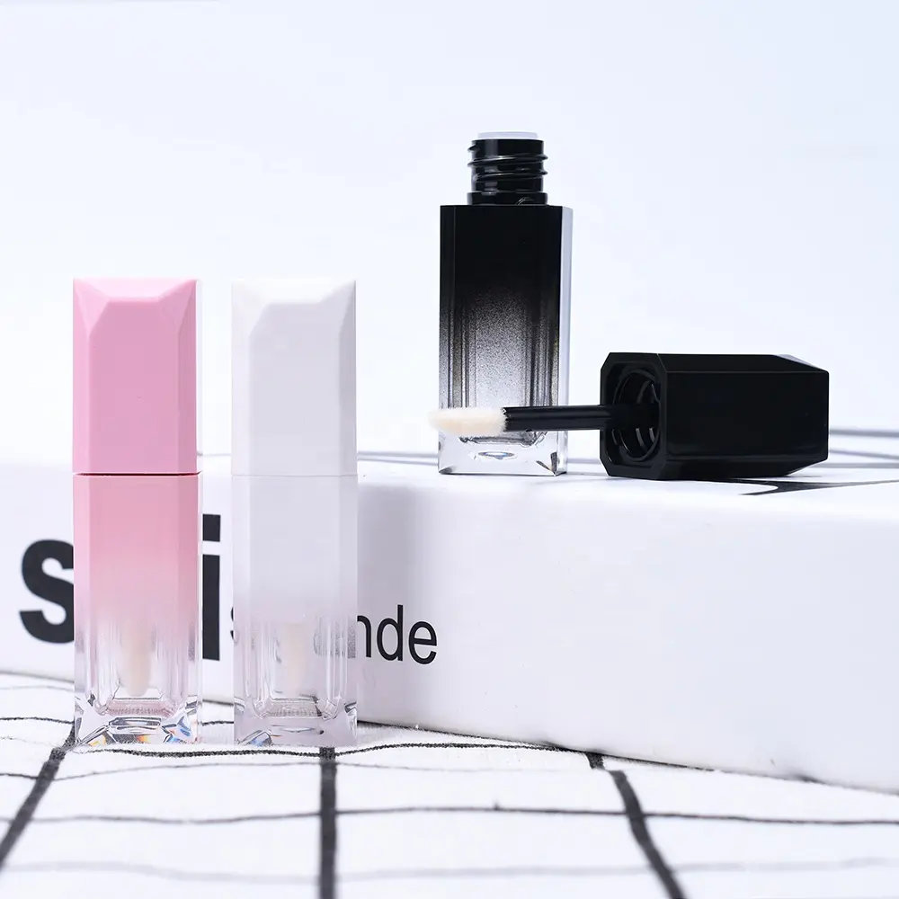 luxury quality square shape lipstick empty container gradient white black pink lip gloss tube
