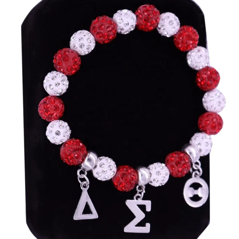 Bracelet en perles de cristal, boule rouge et blanc, extensible, fait à la main, dames, 2.4mm, cadeau de Promotion, symbole DST