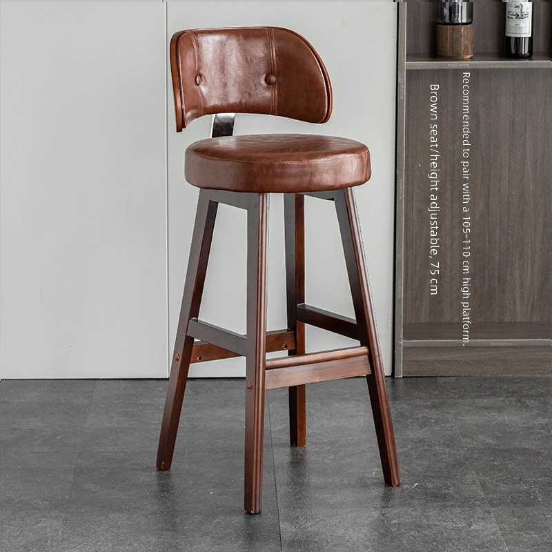 brown solid wood feet-brown leather