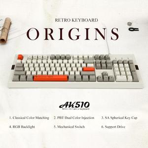 Ajazz AK510 104 teclas PBT Retro con cable RGB Teclado mecánico teclas esféricas con función Macro programable teclado para juegos