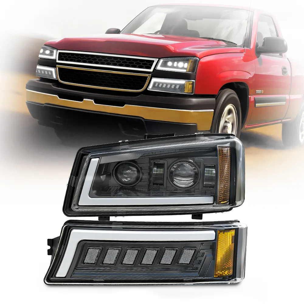 For 2003-2007 Chevrolet Silverado 1500 2500 3500 Car Assembly LED Headlights + LED Signal Lights Driving Light