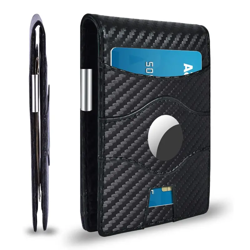 carton fiber card holder Genuine Leather Mens Slim Wallet Hot Sell RFID Blocking Money Clip Airtag Wallet