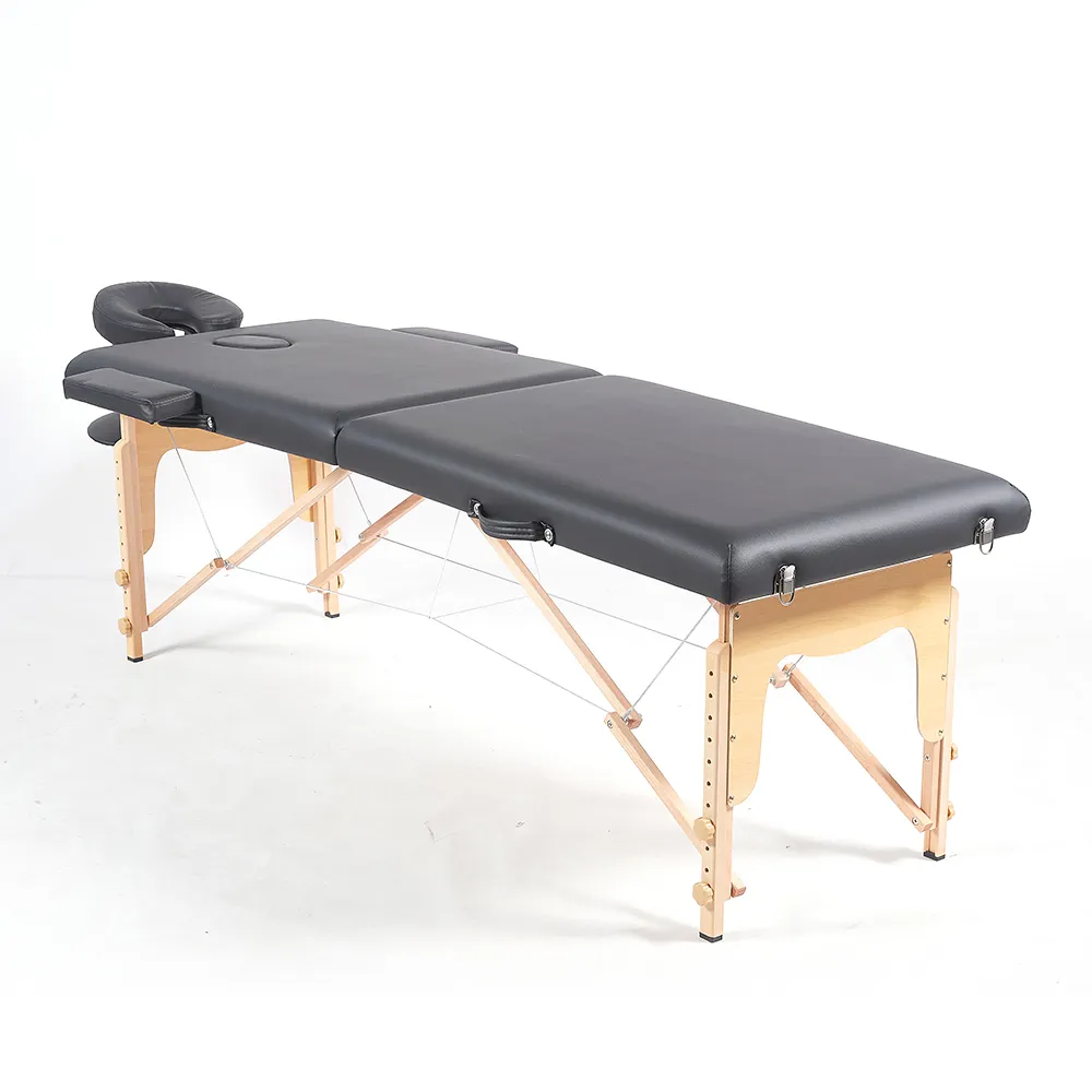 Luxe 2-voudige Houten Basis Lederen Salon Spa Massagetafel Zwart Schoonheidsbed