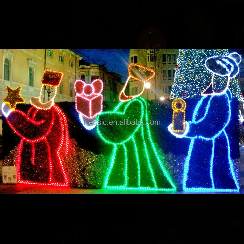 야외 2D LED 로프 빛 예수 탄생 장면 조각 겨울 휴가 크리스마스 잔디 장식