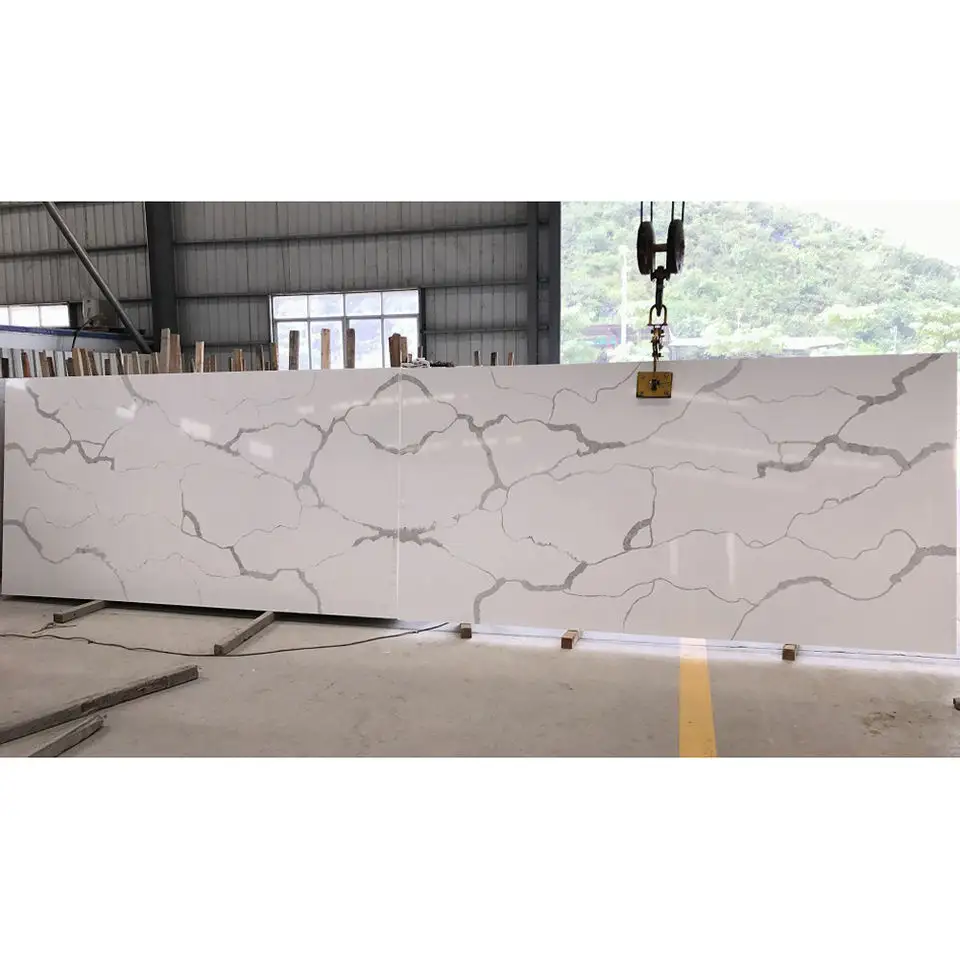 Chine cuarz al por mayo 3200x1600mm, plaque de calacata artificielle de grande taille, pierre de Quartz blanc pour comptoirs