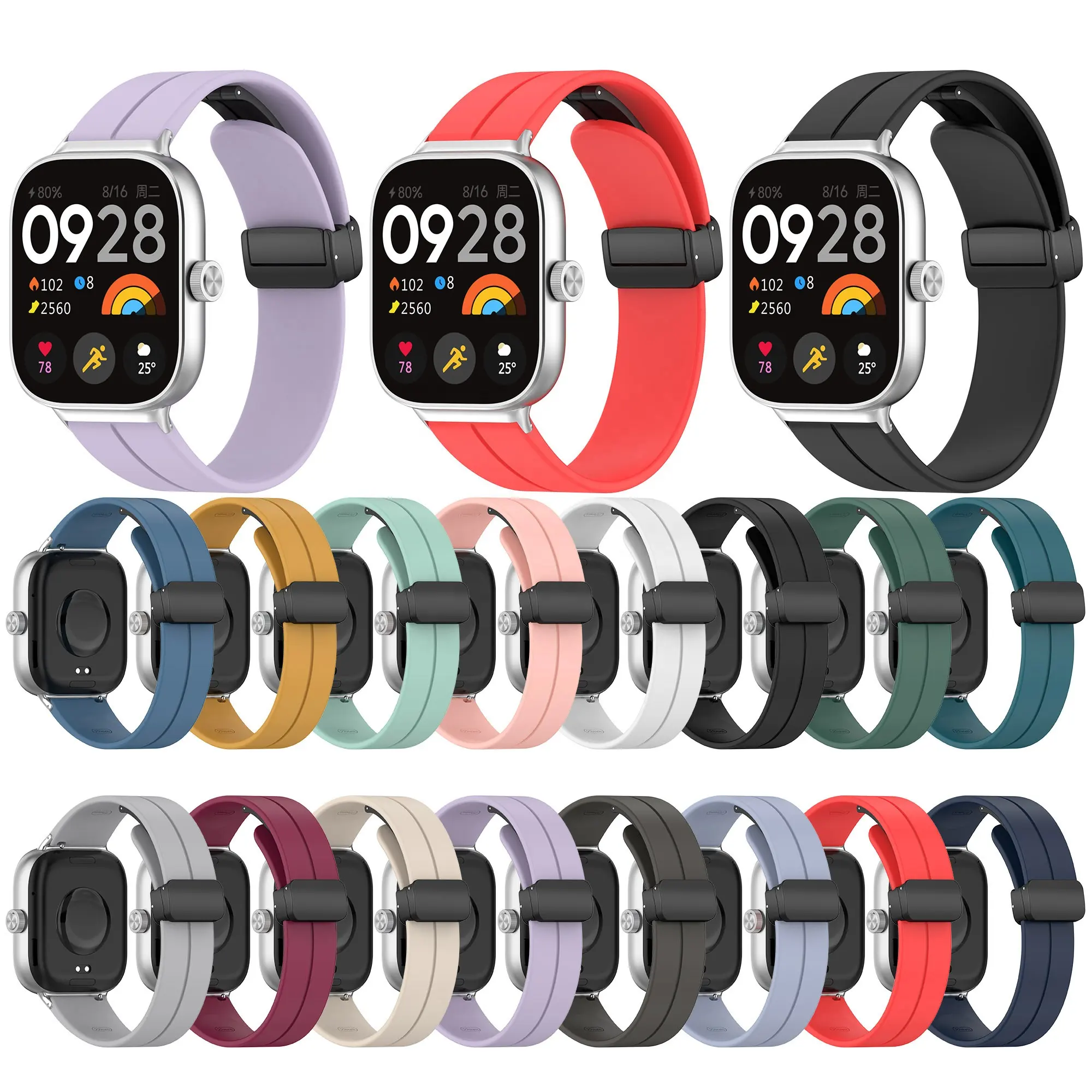 Pulseira de silicone para relógio Redmi 4 pulseira com fivela magnética dobrável para Xiaomi band 8pro Smartwatch Band