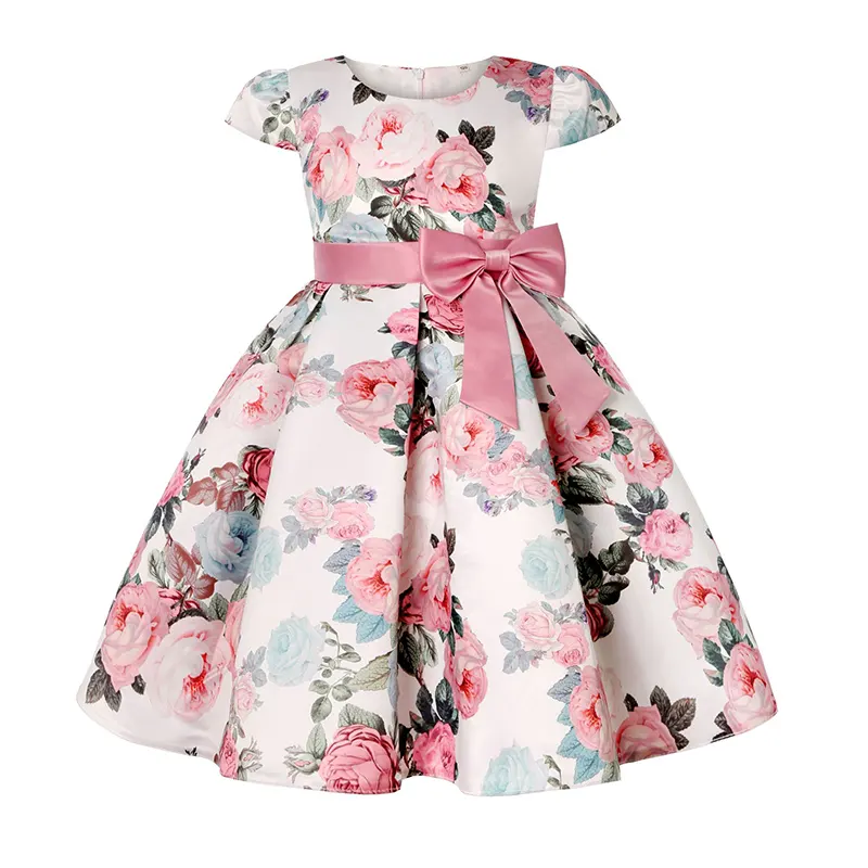Детское цельнокроеное бальное платье с цветочным принтом для девочек, детский элегантный костюм, одежда, платье принцессы для девочек