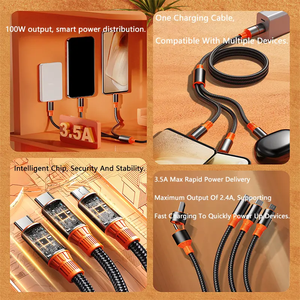 Çift USB2 3A hızlı şarj naylon örgülü 100W 5 + 1 C tipi mobil telefon veri kablosu 5A hızlı şarj ile 3 cep telefonları için - Product Image 4