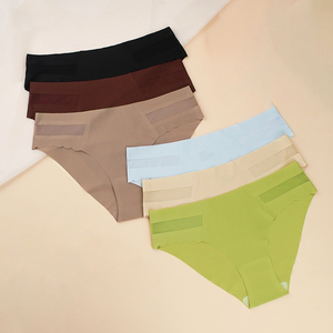 OEM&amp;ODM Wholesale Low-waist New Custom logo Ice Silk Netting 100% Cotton Crotch Seamless Women's Underwear <strong>Sexy</strong> Briefs Panties