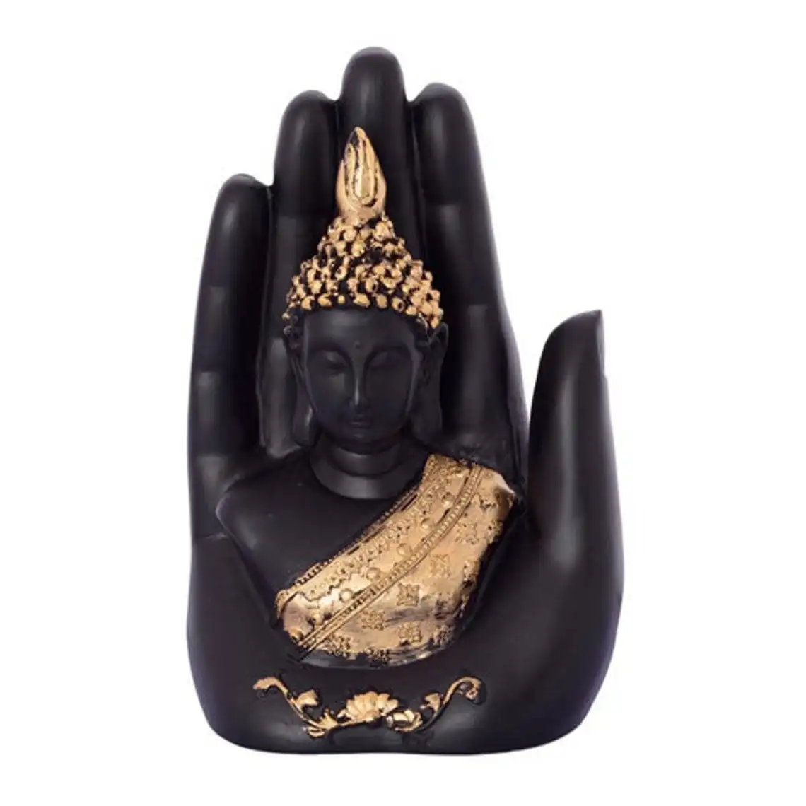 Estátua de Buda de palma artesanal indiana de resina para lembrancinha, peça preta antiga para decoração de casa