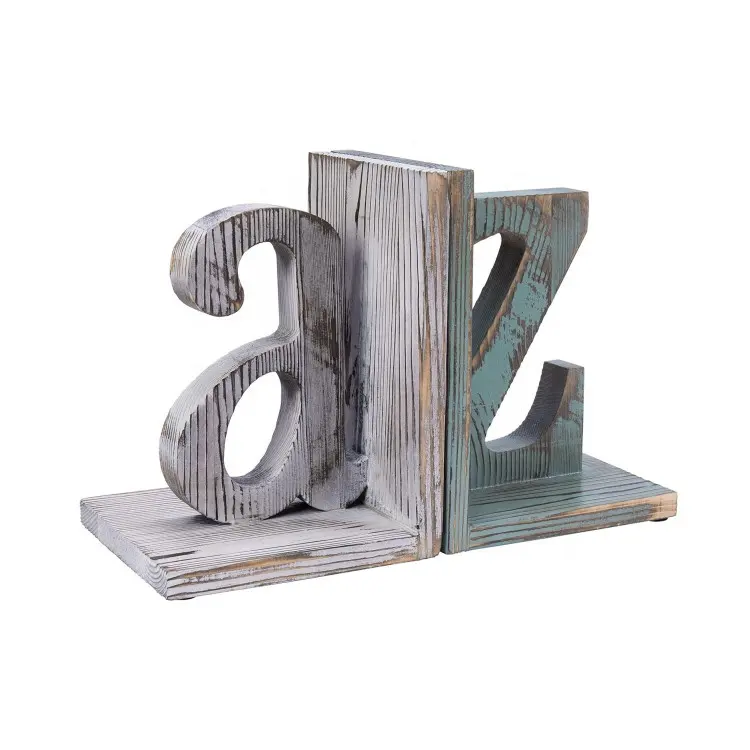 Texto alfabeto A y Z diseño escritorio sujetalibros madera decorativa vintage Oficina Mesa soporte de libros de madera sujetalibros de madera