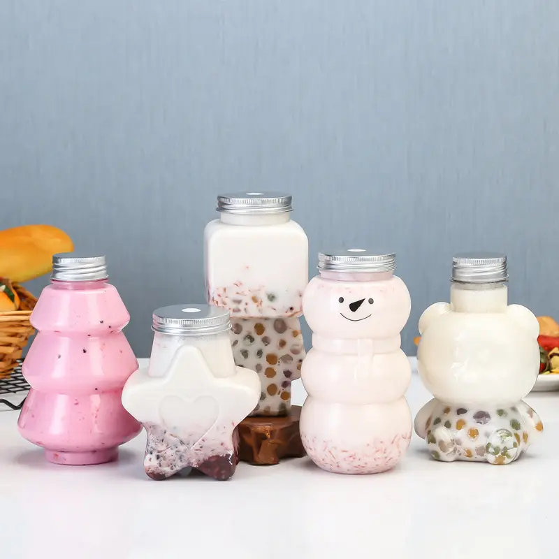 Custom Reusable Empty Bear Plastic Cute Bubble Boba Milk Tea Cups Unique Drink Containers Animal Shape Water Bottle for Kids