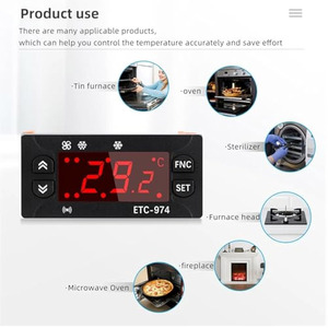 ETC-974 цифровой контроллер температуры микрокомпьютер термостат холодильная сигнализация 220 В NTC датчик, Black5 - Product Image 4