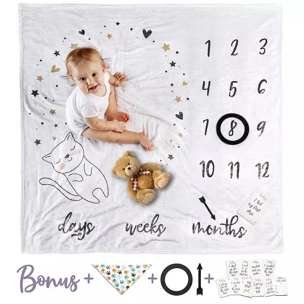 Flanelle de sublimation personnalisée de 300 g/m² pour bébé, couvertures et accessoires de jalons mensuels pour nouveau-né, offre spéciale