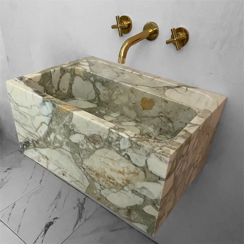 Newstar Coutom moderno verde naturale piccolo montaggio a parete rettangolare bagno lavandini lavabo bagno lavandino in marmo