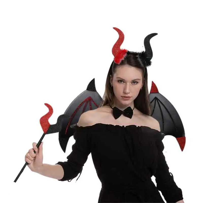Fantasia do Diabo para meninas e adultos fantasias de Halloween Anjo das trevas com chifres bandana