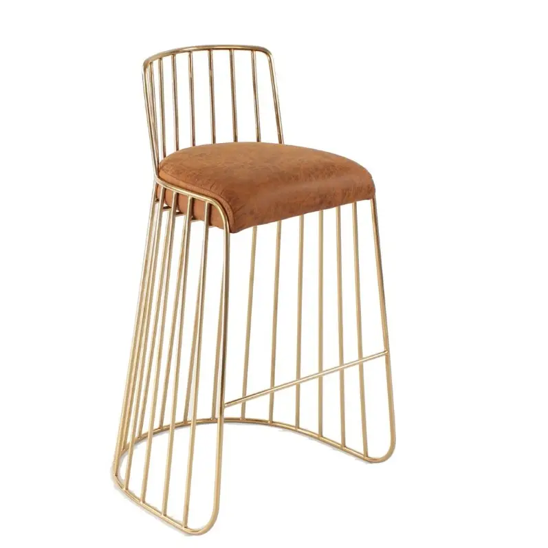 Barstool luxuoso dourado, de metal dourado, de aço inoxidável, para balcão de bronze, altura do véu da noiva