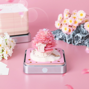 Factory Hot Selling <strong>Custom</strong> Design 3D <strong>Note</strong> Pad <strong>Block</strong> 3D <strong>Memo</strong> Pad Pink Cherry Blossom Sakura Tree <strong>Notes</strong> <strong>Cube</strong> 3D Art Paper Calendar - Product Image 4