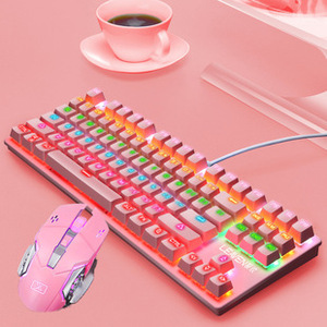 Teclado mecánico real de 87 teclas rosa, eje Cian, Chocolate, juego de escritura de oficina, teclado a4tech, teclados de máquina - Product Image 3