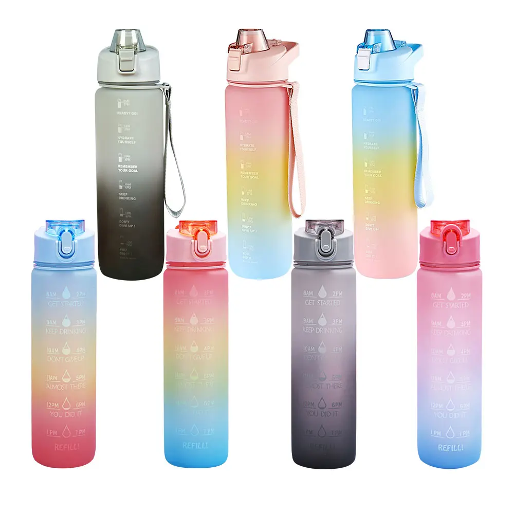 1L Portable Réutilisable Sport Logo Personnalisé 32oz de Motivation En Plastique Bouteilles D'eau Avec Marqueur de Temps