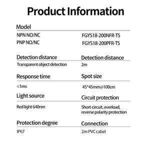 FGYS18-200NFR-T transparent <strong>object</strong> <strong>detection</strong> mirror reflection photoelectric <strong>sensor</strong> M18 cylindrical Mirror reflection <strong>sensor</strong> - Product Image 6