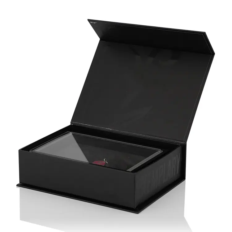 Custom Printing Luxury Cosmetic Magnet Form Insert Rigid Gift Box With Lid Black Magnetic Gift Box For Jewelry