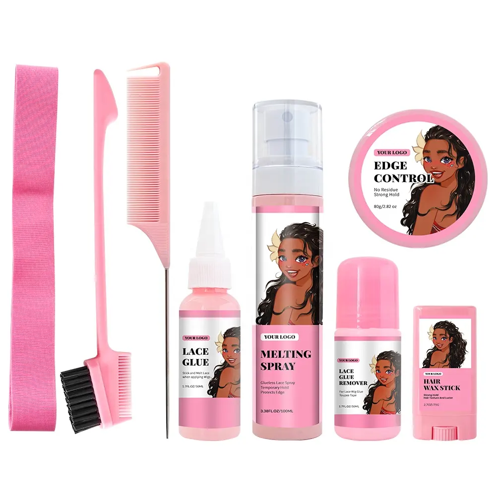 Benutzer definierte LOGO Cute Pink Schmelz spray Spitzen kleber entferner Schmelz band Kanten kontroll bürste Haar wachs Stick Hold Water Proof Perücken kleber