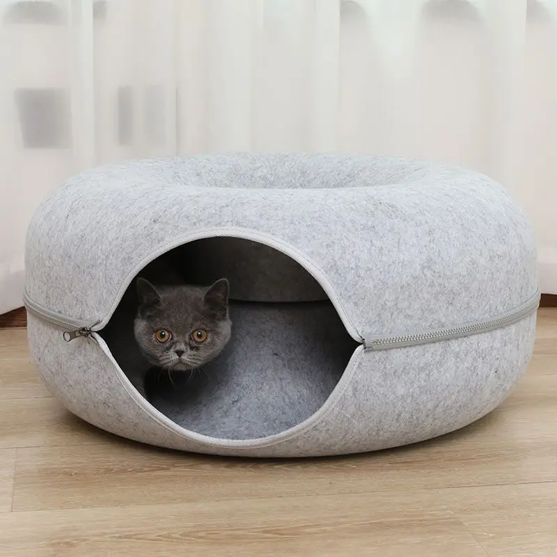 Оптовая продажа на заказ, кошачий домик, большой пончик, дизайн, туннель, игровая молния, фетровая кровать для кошек