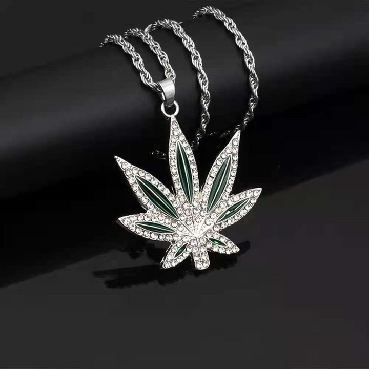 Rhinestone Pendant Necklaces Men Maple Leaf Necklaces Punk Hip Hop Gold Color Chains for Boys Male Steampunk Jewelry